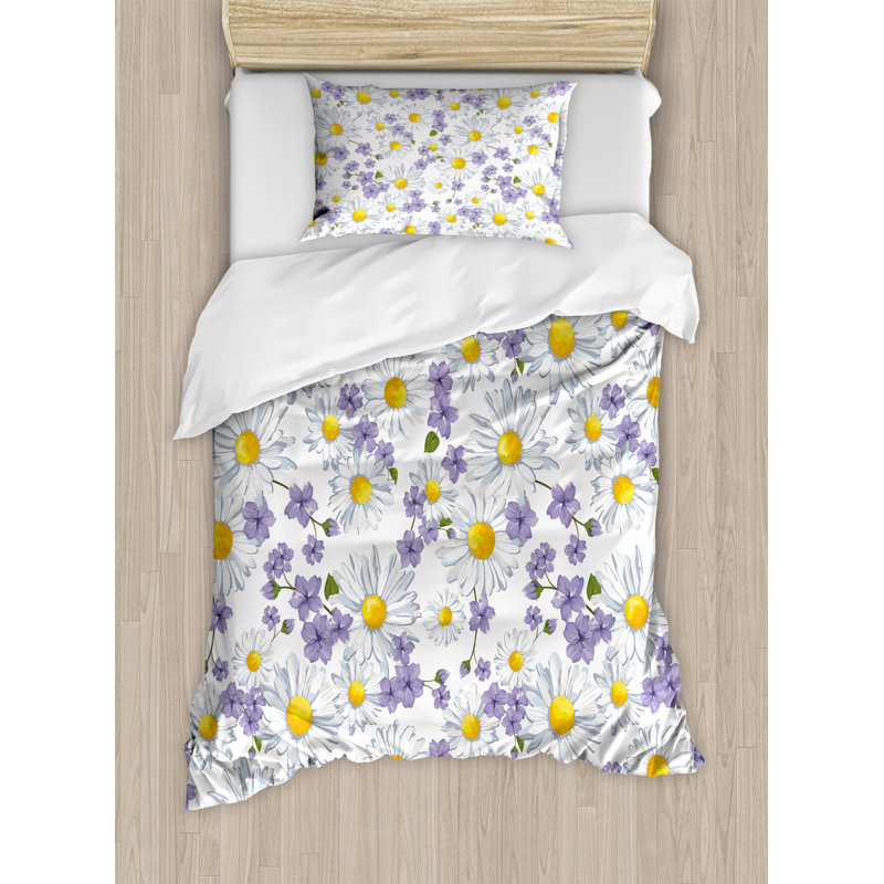 East Urban Home Yellow/Purple Microfiber French Country Duvet Cover Set